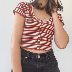 PRIMARK RIBBED  STRIPED CROP TEE - S